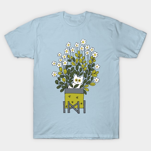 White cat in planter T-Shirt by HAVE SOME FUN